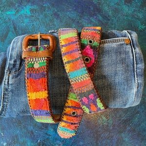 Women s multi colored Aztec and leather belt size 36. From the 90’s